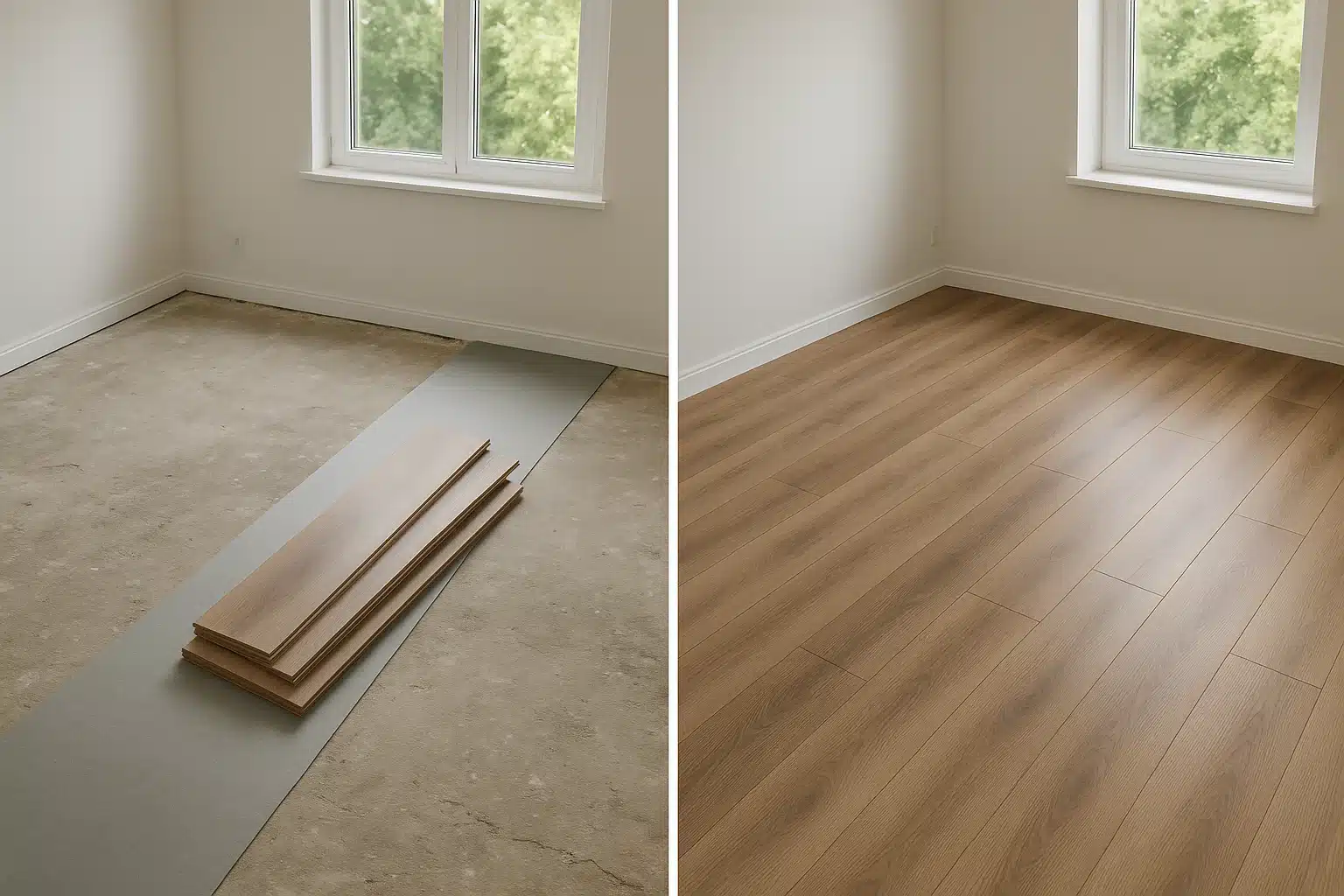 Straightedge and underlayment check before laminate flooring installation in Austin TX