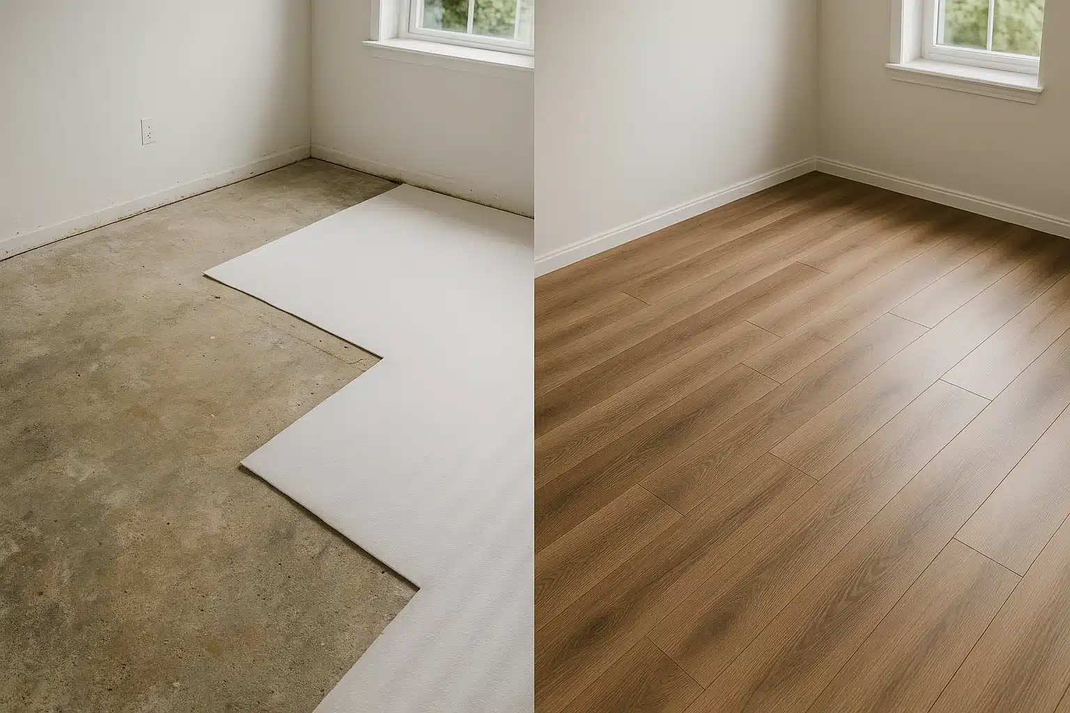 Before and after flooring installation transformation