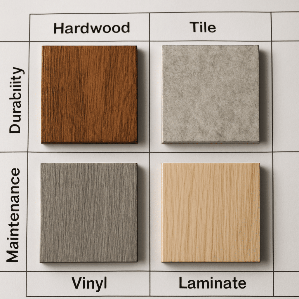 How do common flooring types compare for durability and maintenance?