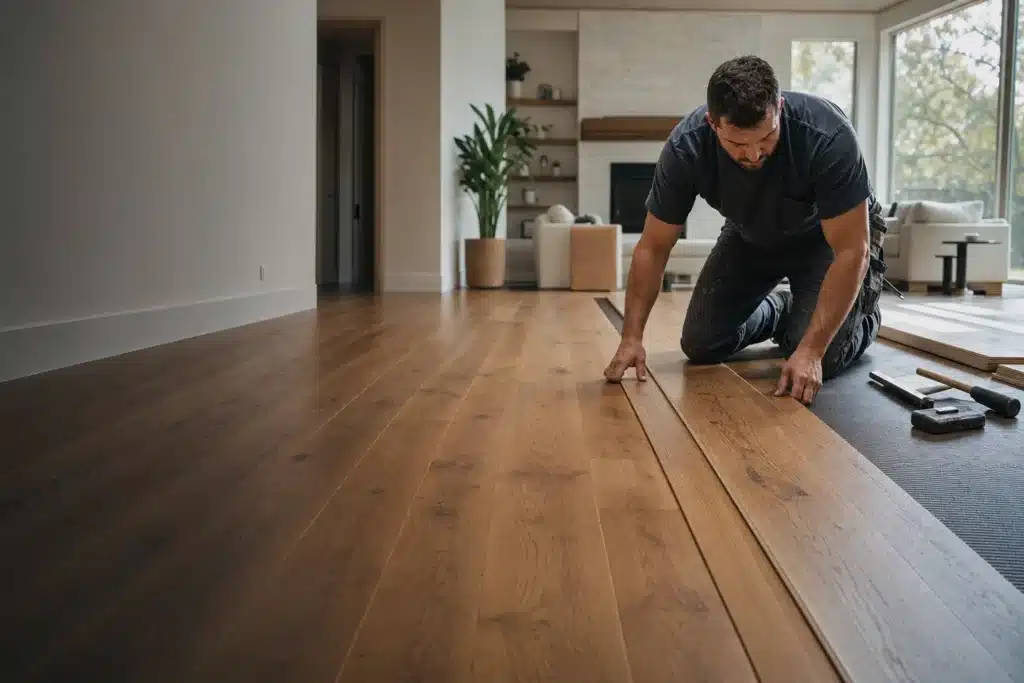 Flooring installation work in a Central Texas home