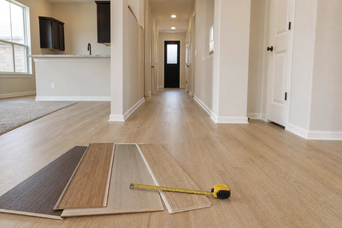 Jarrell flooring planning photo showing flooring samples and a home interior