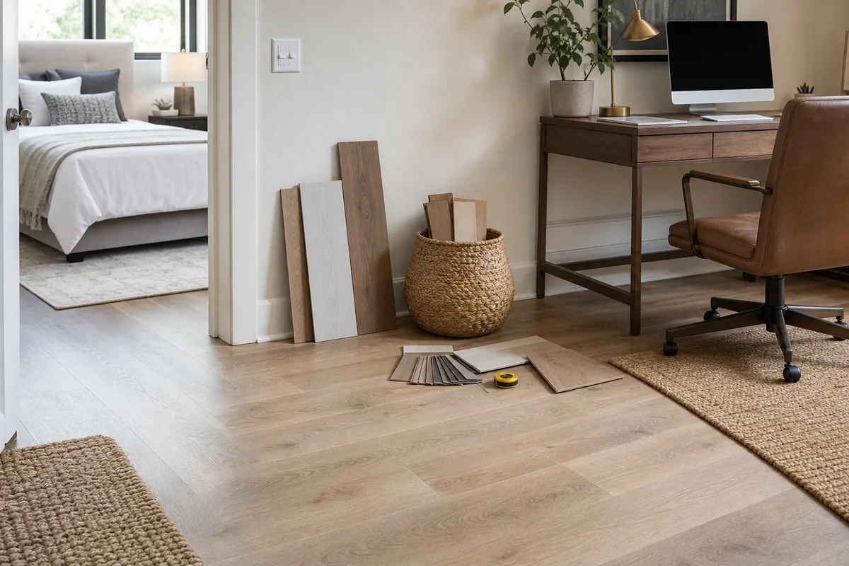 Jollyville flooring planning photo showing flooring samples and a home interior