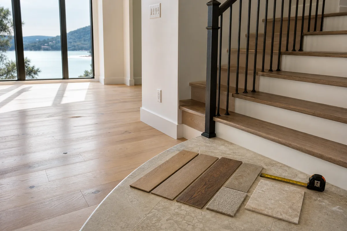 Jonestown flooring planning photo showing flooring samples and a home interior