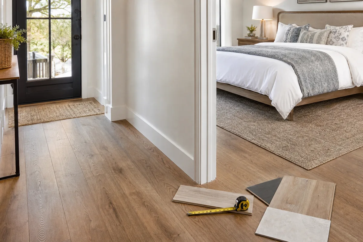 Lago Vista flooring planning photo showing flooring samples and a home interior