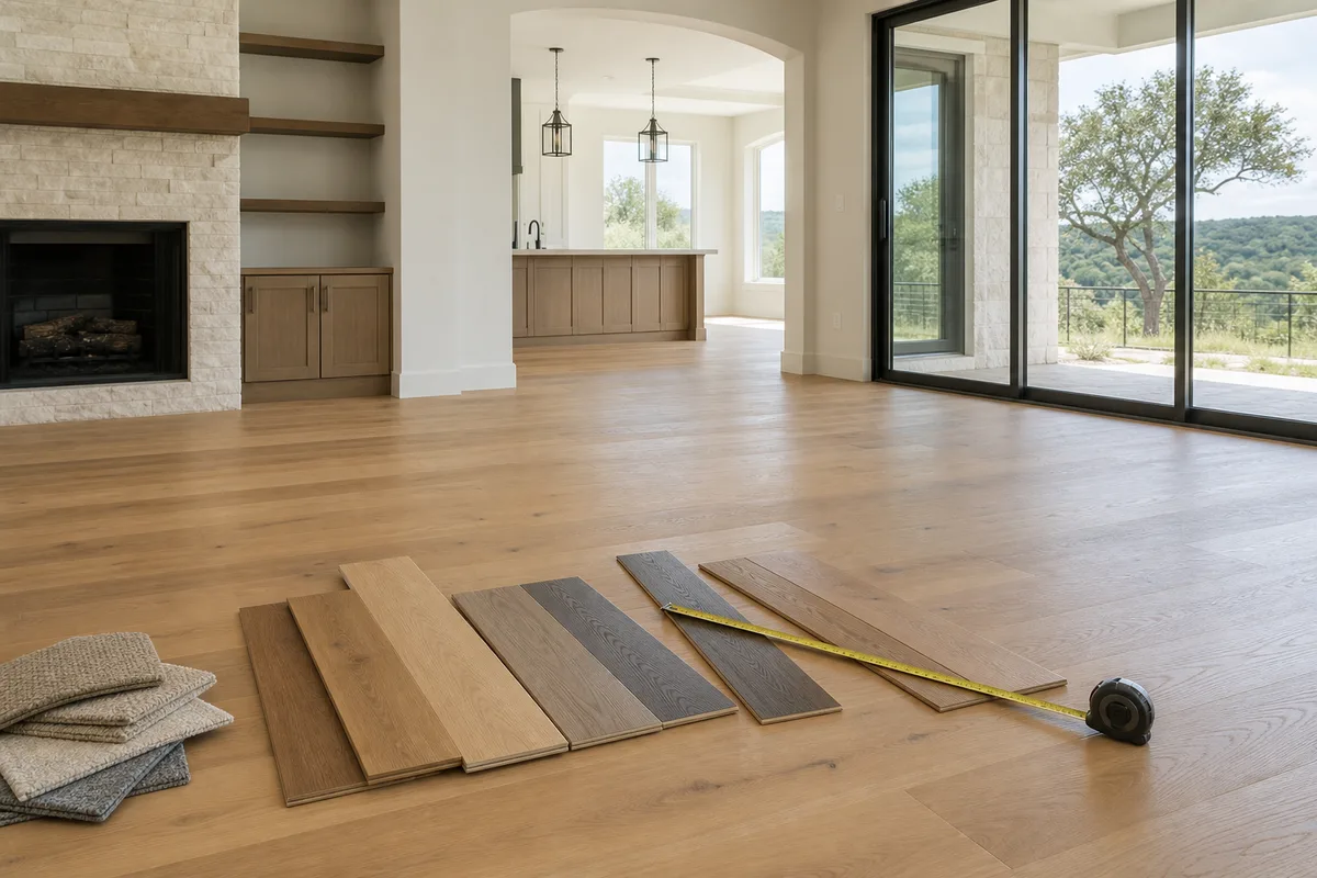 Liberty Hill flooring planning photo showing flooring samples and a home interior