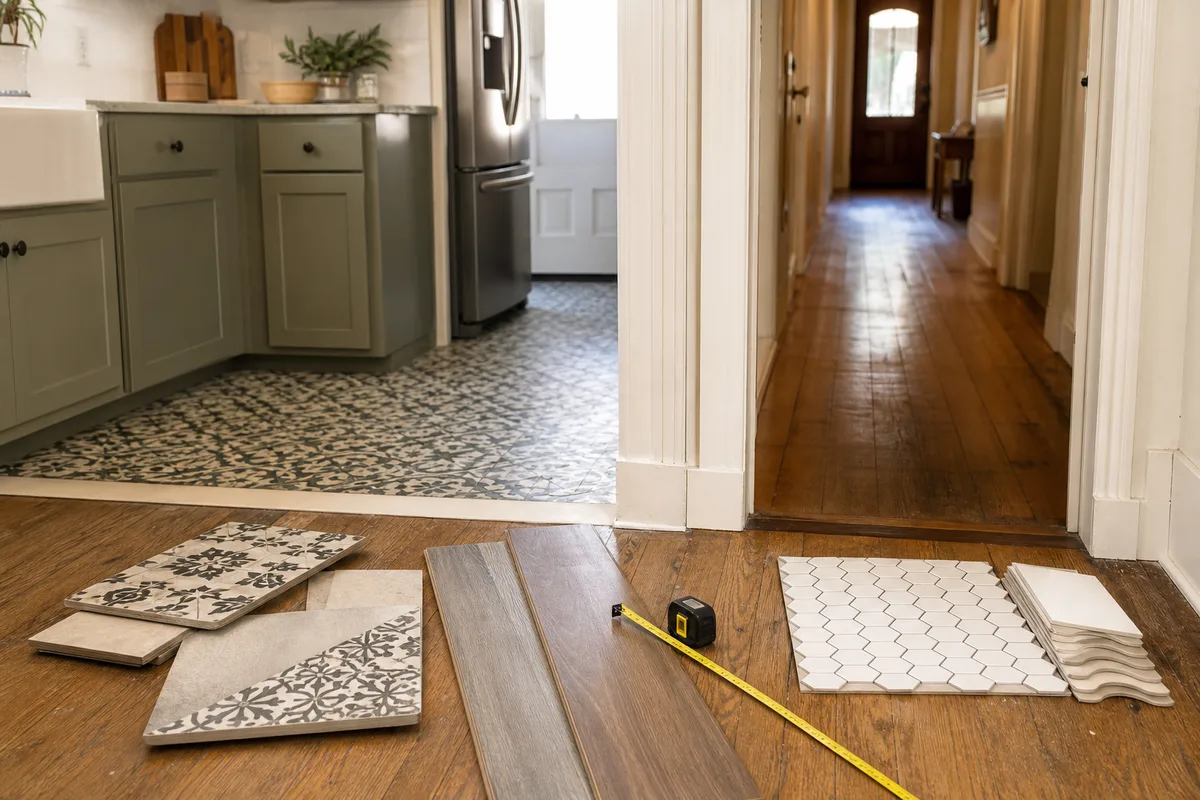 Lockhart flooring planning photo showing flooring samples and a home interior