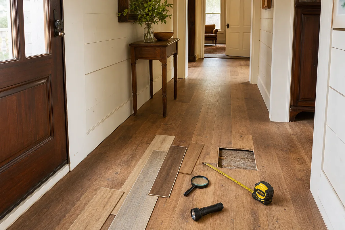 Luling flooring planning photo showing flooring samples and a home interior