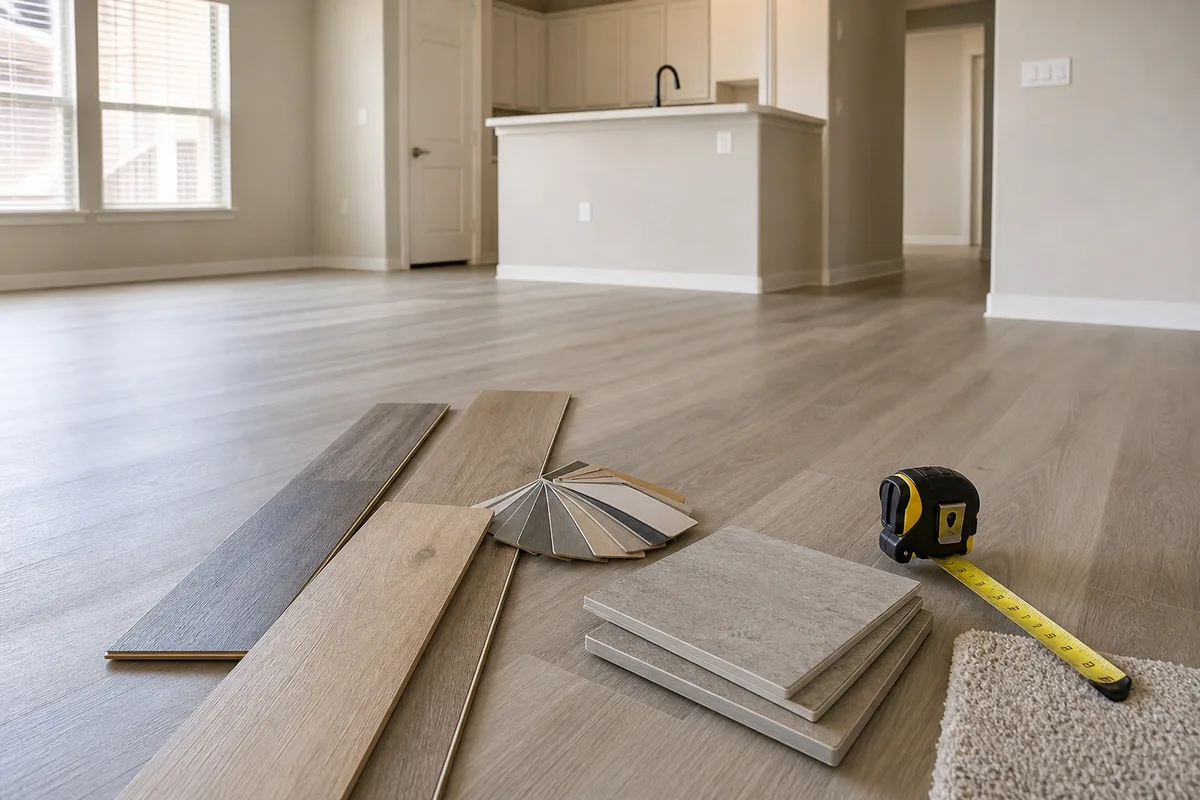 Manor flooring planning photo showing flooring samples and a home interior