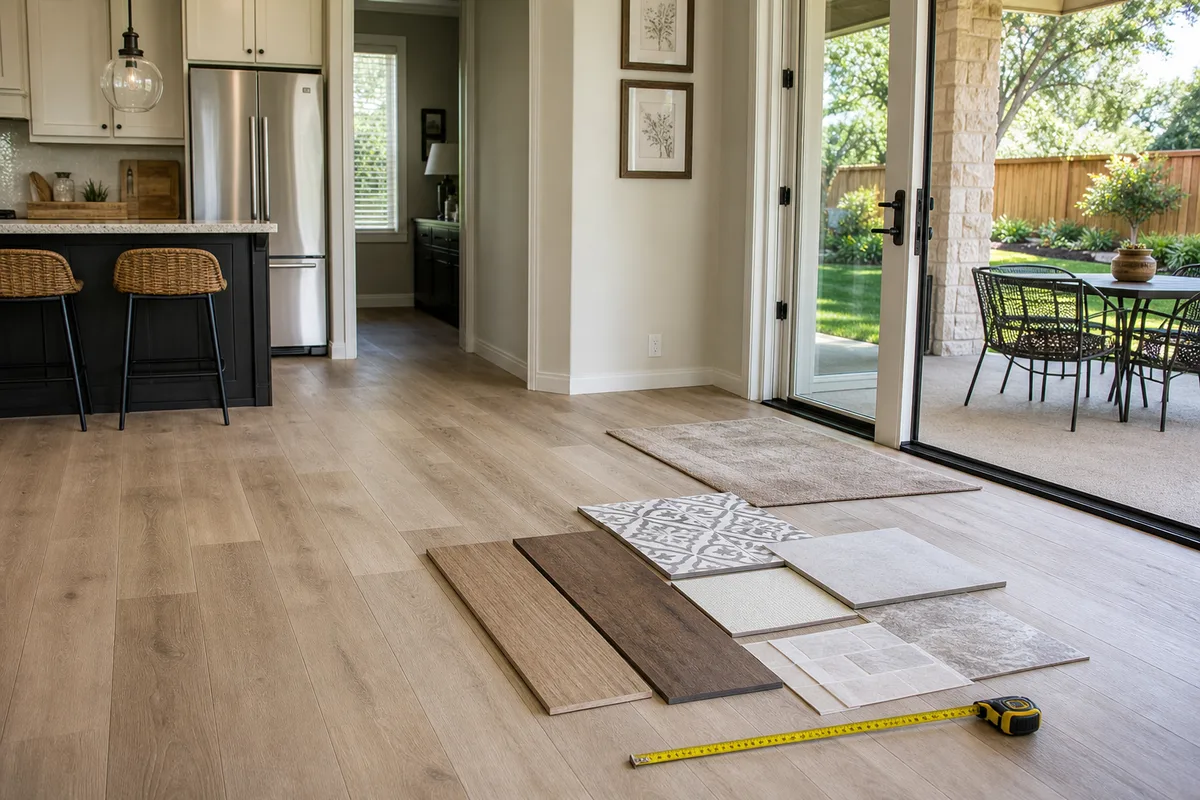 Shady Hollow flooring planning photo showing flooring samples and a home interior