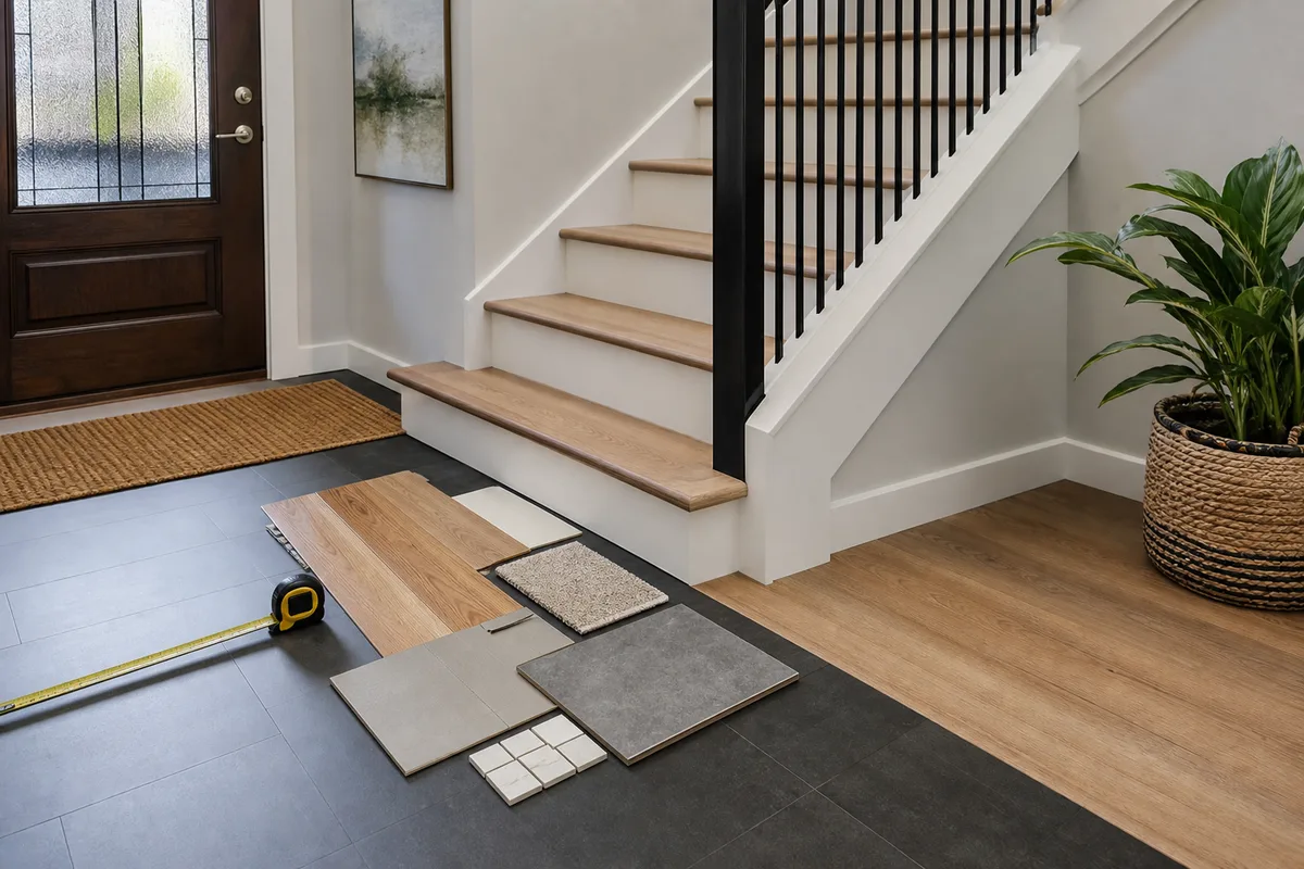 Wells Branch flooring planning photo showing flooring samples and a home interior