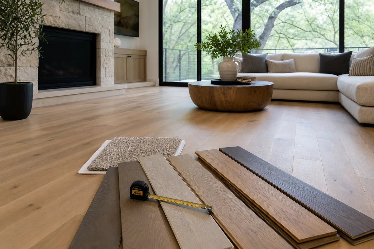 West Lake flooring planning photo showing flooring samples and a home interior